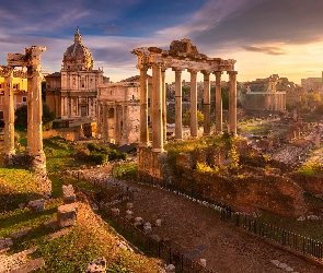 Zabytek, Ruiny, Rzym, Włochy, Forum Romanum, Świątynia Saturna