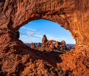 Niebo, Łuk, Stan Utah, Stany Zjednoczone, Park Narodowy Arches, Skały