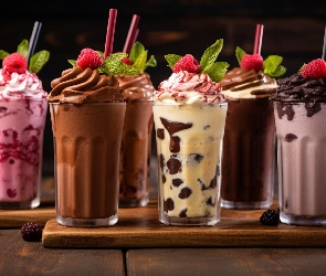 Truskawki, Słomki, Liście, Czekolada, Milkshake