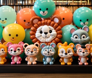 Kolorowe, Grafika, Balony, Zwierzątka, Zabawki
