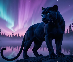 Drzewa, Zorza polarna, Czarny, Jaguar