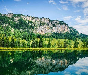 Las, Drzewa, Góra, Odbicie, Zielone, Jezioro, Góry