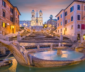 Włochy, Fontanna, Piazza di Spagna, Rzym, Schody Hiszpańskie, Domy