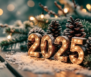 Śnieg, Szyszki, Nowy Rok, Sylwester, 2025, Gałązki