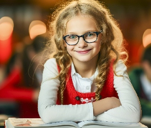 Książka, Okulary, Długowłosa, Dziecko, Dziewczynka, Uczennica