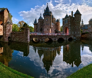 Haarzuilens, Wieża, Holandia, Castle De Haar, Staw, Zamek, Odbicie, Most
