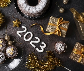 Ciasto, Babeczki, Cyfry, Prezenty, Śnieżynki, Nowy Rok, 2023