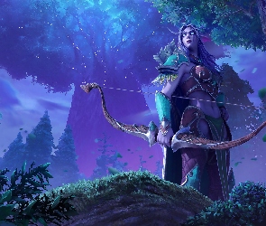Drzewa, Łuk, Warcraft III Reforged, Noc, Łucznik, Gra, Postać