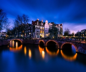 Amsterdam, Most, Rzeka, Domy, Holandia