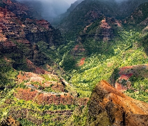 Góry, Kanion, Hawaje, Doliny, Waimea Canyon, Stany Zjednoczone, Kauai