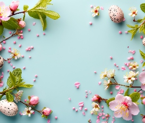 Grafika, Wielkanoc, Kwiaty, Pisanki