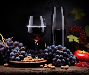 Migdały, Jabłka, Wino, Grafika, Kieliszek, Winogrona