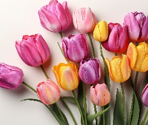 Jasne, Fioletowe, Kolorowe, Tło, Żółte, Kwiaty, Tulipany