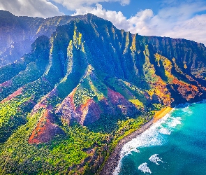 Morze, Roślinność, Hawaje, Stany Zjednoczone, Wyspa Kauai, Góry