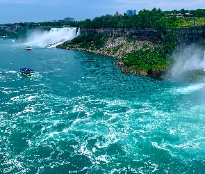 Łódki, Stany Zjednoczone, Niagara Falls, Wodospad, Rzeka