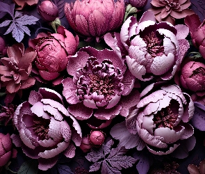 Grafika, Kwiaty, Piwonie, Bordowe