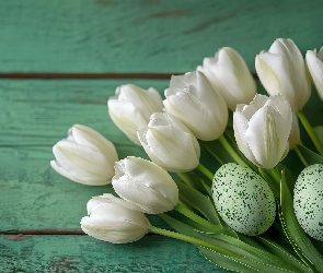 Deski, Zielone, Pisanki, Wielkanoc, Białe, Tulipany