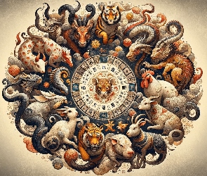 Grafika, Zwierzęta, Chiński, Zodiak