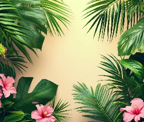 Liście, Hibiskusy, Różowe, Kwiaty