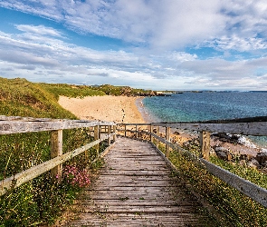 Morze, Pomost, Plaża, Irlandia, Glassagh Beach, Ogrodzenie
