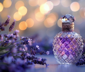 Grafika, Kwiaty, Flakon, Kompozycja, Perfumy, Lawenda