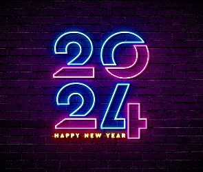 Życzenia, Cegły, 2024, Nowy Rok, Neonowy, Mur