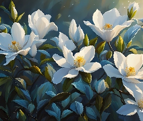 Grafika, Magnolie, Białe, Kwiaty