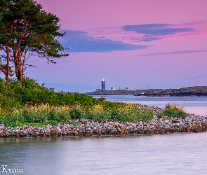 Latarnia morska, Okręg Agder, Norwegia, Morze, Store Torungen Lighthouse, Drzewa, Kamienie, Park Narodowy Raet, Wyspie Store Torungen, Gmina, Rośliny, Arendal