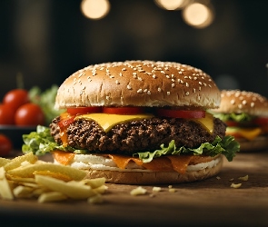 Picie, Frytki, Kanapka, Hamburger