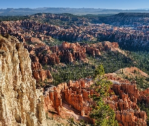 Stan Utah, Park Narodowy Bryce Canyon, Góry, Stany Zjednoczone, Drzewa, Skały, Kanion