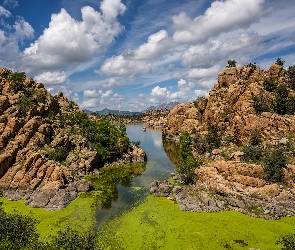 Arizona, Prescott, Watson Lake, Stany Zjednoczone, Chmury, Jezioro, Skały