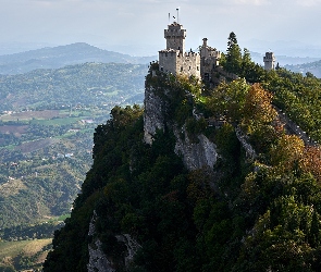 Góra Titano, Panorama, Drzewa, Zamek De La Fratta, San Marino