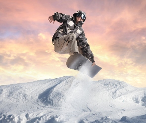 Snowboardzista, Góry, Snowboarding, Zima