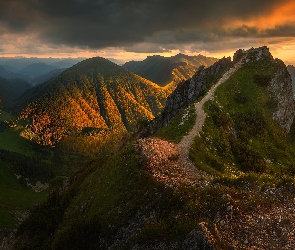 Droga, Słowacja, Szczyty, Rozświetlone, Góry