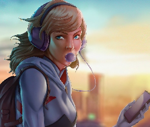 Słuchawki, Plecak, Postać, Guma, Gwen Stacy, Grafika, Kobieta