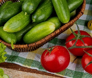 Pomidory, Ogórki, Koszyk, Warzywa