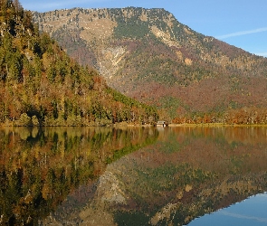 Jezioro, Odbicie, Lasy, Drzewa, Góry