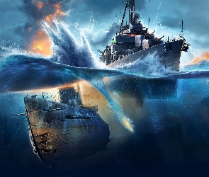 Morze, Łódź podwodna, World of Warships, Gra, Okręt, Niszczyciel