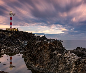 Latarnia morska, Wybrzeże, Teneryfa, Faro Punta de Rasca, Skały, Hiszpania, Morze