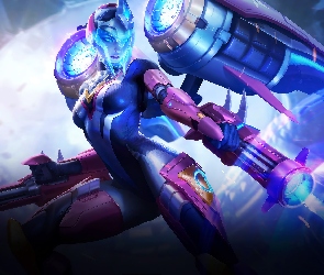 Gra, Hełm, Cyborg, Broń, Pancerz, KaiSa, League of Legends, Prestige Edition, Postać
