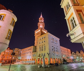 Noc, Domy, Opole, Polska, Rynek, Ratusz