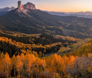 Jesień Las, Kolorado, Chimney Mountain, Stany Zjednoczone, Owl Creek Pass, Góra, Drzewa, Topole osikowe, Góry
