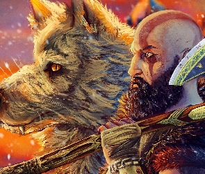 Topór, Wilk, God of War Ragnarok, Plakat, Kratos, Gra, Postać