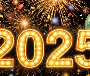Balony, Sylwester, 2025, Grafika, Fajerwerki, Nowy Rok, Data