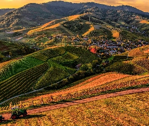 Domy, Wieś, Pola, Winnice, Wzgórza, Góry