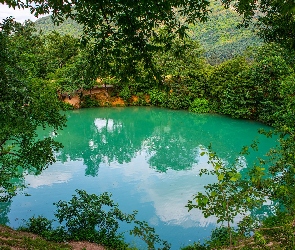 Krzewy, Drzewa, Prowincja Golestan, Iran, Jezioro, Gol e Ramian