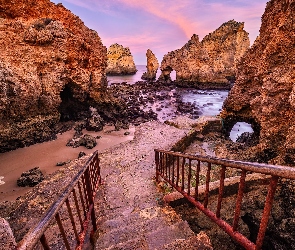 Skały, Morze, Algarve, Schody, Cypel Ponta Piedade, Portugalia, Lagos