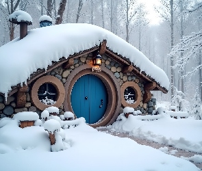 Grafika, Zima, Domek, Hobbita
