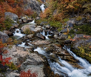 Park Narodowy Los Glaciares, Kaskada, Argentyna, Rzeka, Jesień, Patagonia, Roślinność, Skały