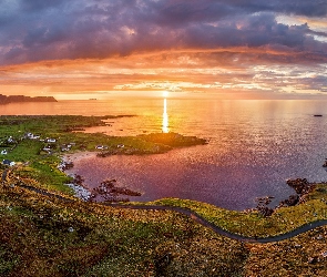 Zachód słońca, Zatoka, Hrabstwo Donegal, Irlandia, Morze, Półwysep Rosguill